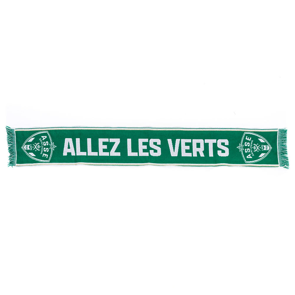 Écharpe Vintage ASSE – Saint-Etienne – Slogan 'Tous Unis Sous Les Mêmes Couleurs', Vert, 154cm