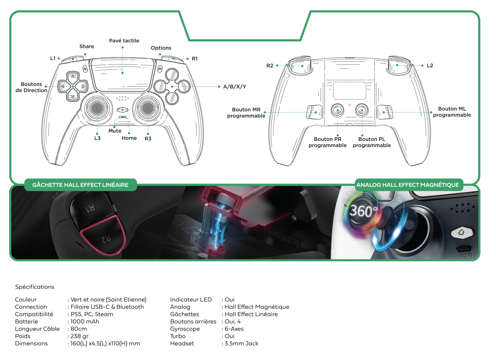 MANETTE ASSE GAMING PS5 SANS FIL BLUETOOTH